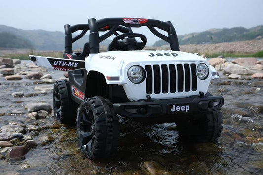 Electric Ride on Jeep for Kids with Music, Led Lights, Swing, Bluetooth Remote and 12V Battery Operated Car for 1 to 4 Years Children to Drive (White)