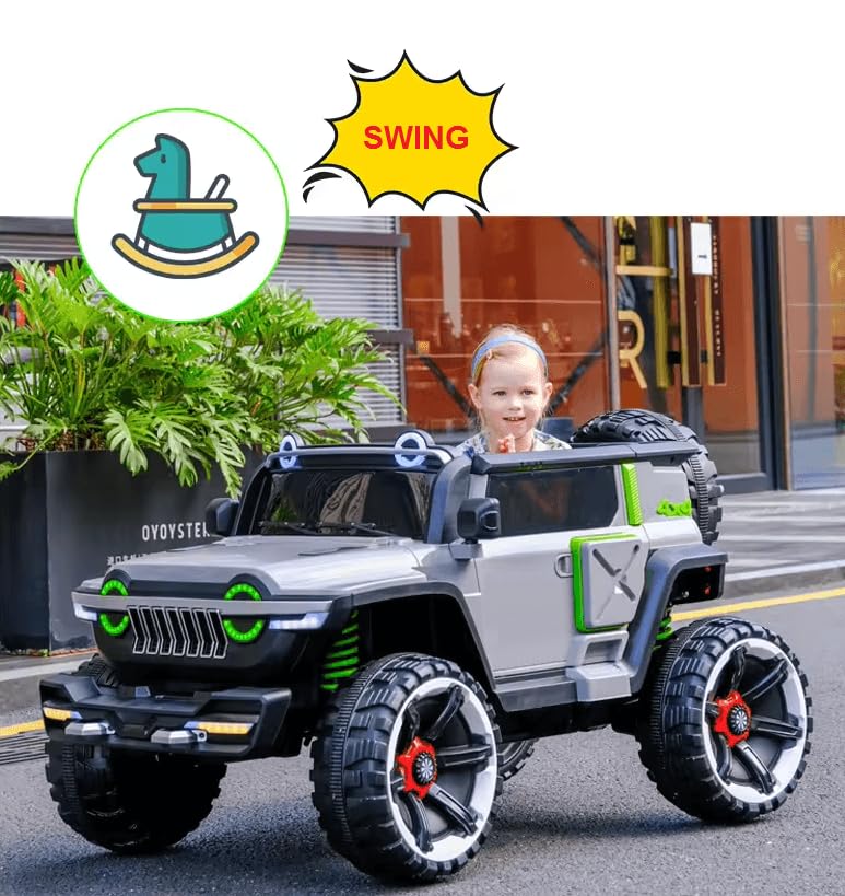 Rechargeable  4x4 Battery Operated Monster Jeep Ride On Kids Jeep with Light, Music, Rechargeable Battery Operated Jeep for Kids Drive (Grey) Age 1 to 7 Years