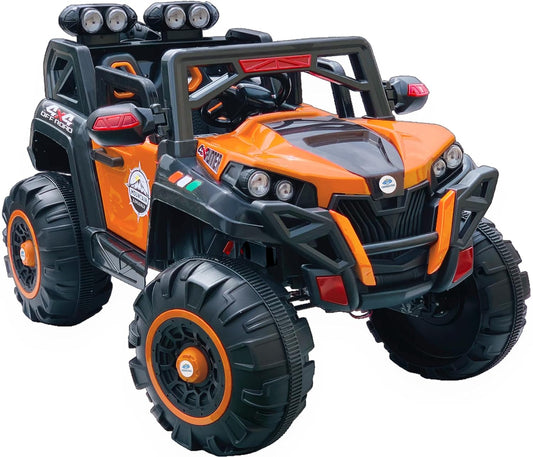 Battery operated kids jeep in orange with parental control and swing mode