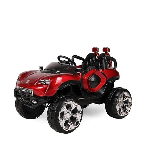 Letzride Max-DX Ride on Monster Truck Jeep for Kids- The Electric Rechargeable Big Wheeler Jeep with Colored Alloys, Music, Led Lights and Swing| Battery Car for 2 to 8 Years Kid - Red