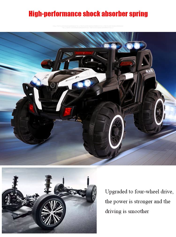 Electric Ride on for Kids with 12V Battery, Swing Option, Music System, Spring Suspension and Remote Control - Color White Age 2 to 7 Years