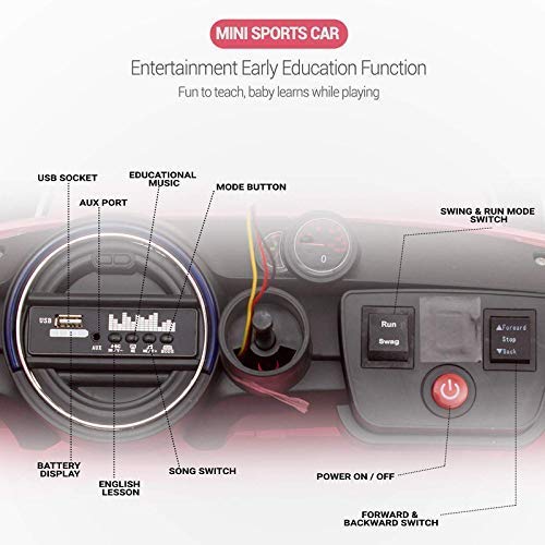 Ayaan Toys Mini Coper Electric Ride on Car for Kids with Rechargeable 12V Battery, Music, Lights and Swing. (White) Age 1 to 4 Years