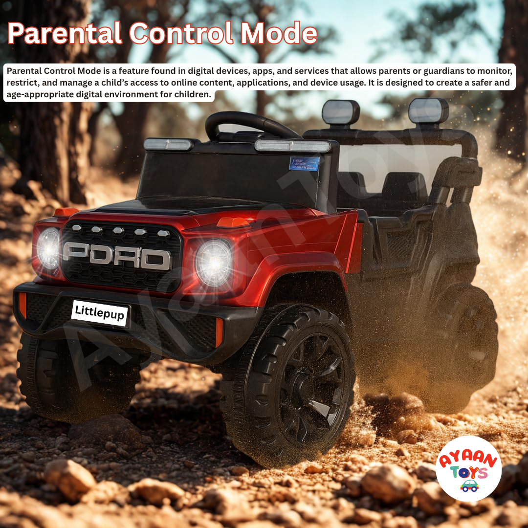 Ayaan Toys - 4x4 Electric Jeep Ride-on Car for Kids, 12V Battery Powered, Red Plastic, Remote Control, Bluetooth Music, LED Lights, Manual Drive, Ages 1-6 Years, 86x63x53cm