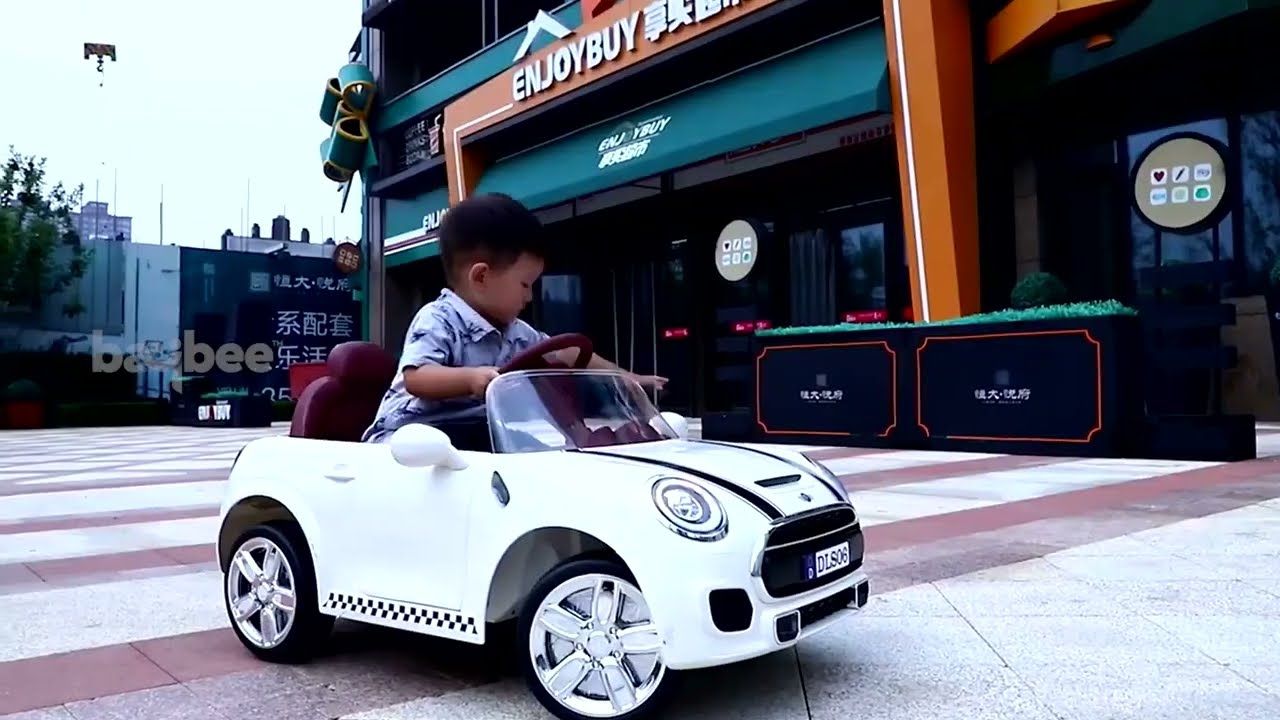 Battery Operated Car For Kids | Rechargeable Ride On Mini Cooper Car (White) 1 to 4 Year Kids