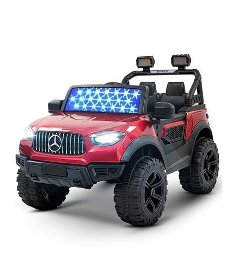 Letzride Kids Battery Operated Jeep for Kids, Ride on Toy Kids Car with Windshield Light & Music | Kids Big Electric Car Jeep | Rechargeable Battery Car for Kids to Drive 3 to 6 Years-Red