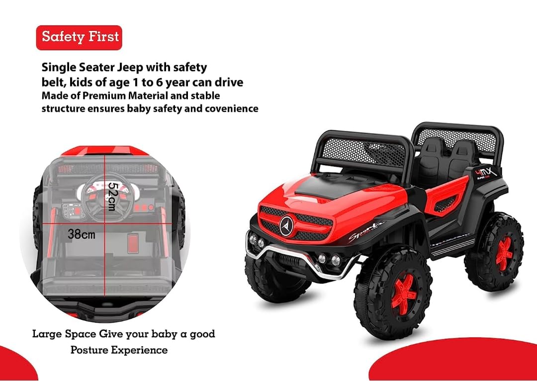 Battery Operated Ride on Jeep for Kids with Music, Lights and Swing- Electric Remote Control Ride on Jeep for Children to Drive of Age 1 to 6 Years-Red