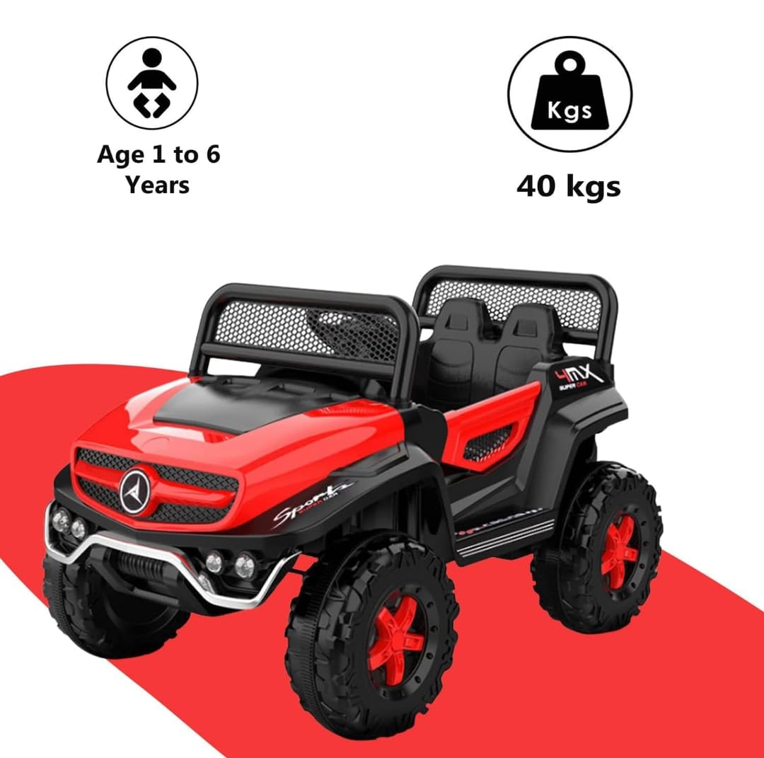 Battery Operated Ride on Jeep for Kids with Music, Lights and Swing- Electric Remote Control Ride on Jeep for Children to Drive of Age 1 to 6 Years-Red