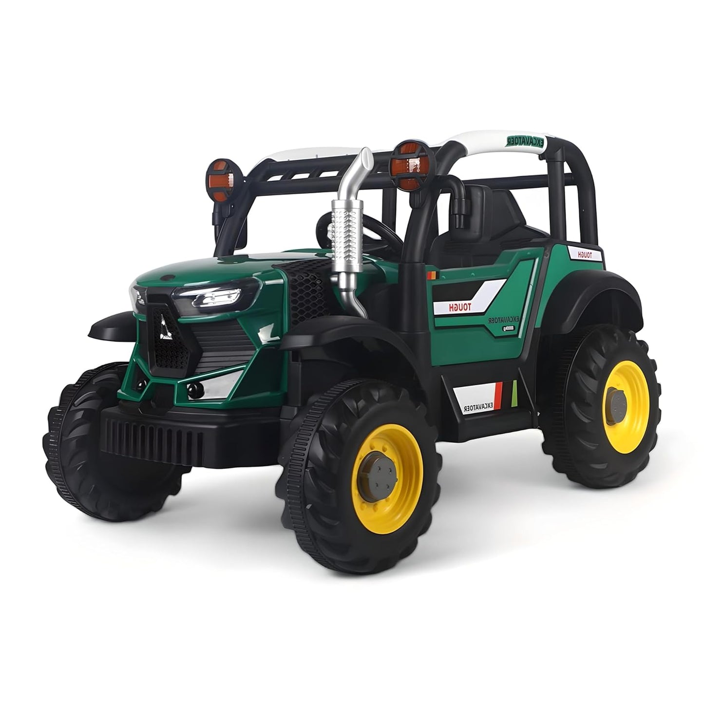 Battery Car for Kids Electric Ride-On Tractor Featuring Dual Control, Age 2-8-Green