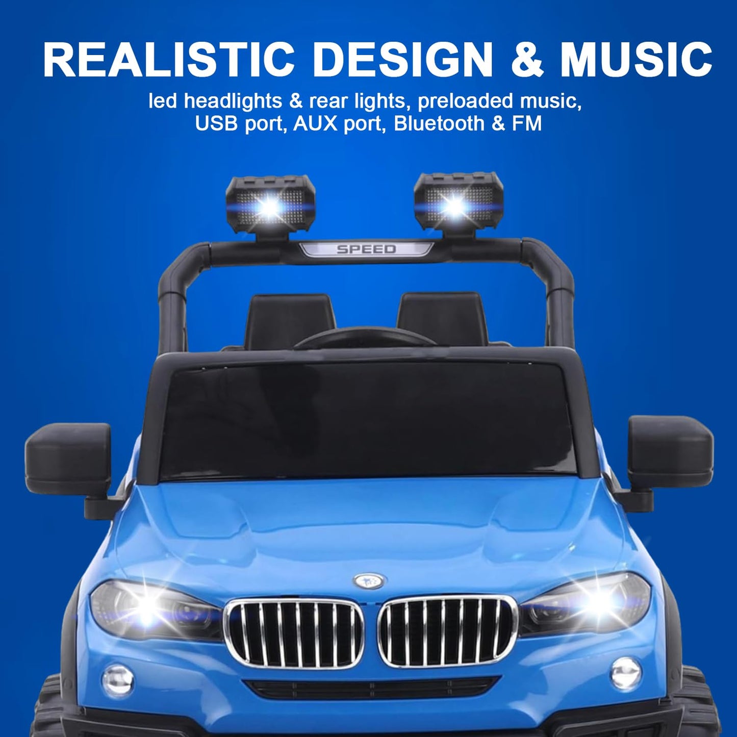 Electric Ride On MERC Jeep for Kids with Remote Control, Music Light 1-6 Yrs Jeep Battery Operated Ride On (Blue)