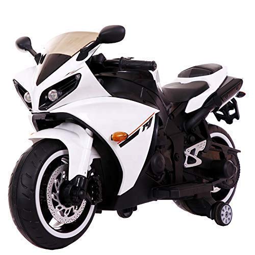 Ayaan Toys Kid's R1 Sports Ride on Bike 12V Battery Operated Music System/Training Wheels, White - 2 to 6 Year