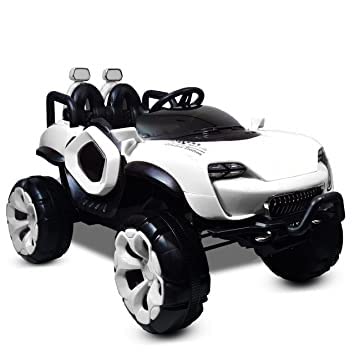 Battery Operated Car For Kids| Max-D Ride on Monster Truck Jeep for Kids- The Electric Rechargeable Big Wheeler Jeep with Colored Alloys, Music, Led Lights and Swing| Battery Car for 2 to 8 Years Kid (White)