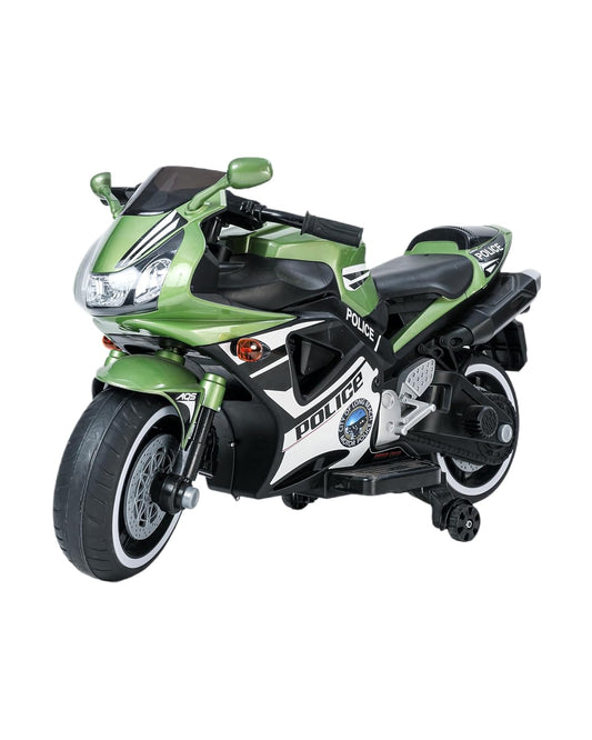 Ayaan Toys Battery-Operated Kids Rib Bike, Ride-on with Music & Lights for Excitement. This Bike is a Thrilling Driving Experience for Children Aged 2 to 8, Electric Police Bike - Green Matalic