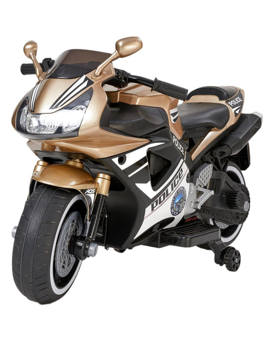 Ayaan Toys Battery-Operated Kids Rib Bike, Ride-on with Music & Lights for Excitement. This Bike is a Thrilling Driving Experience for Children Aged 2 to 8, Electric Police Bike- Golden Matalic
