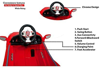 Letzride Electric Car with Double Motor, Lights, Bluetooth Remote and Double Battery Operated Ride on Car for Kids of Age 1 to 2.5 Years - Red