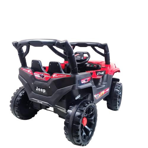 Letzride Electric Ride on Jeep for Kids with Music, Led Lights, Swing, Bluetooth Remote and 12V Battery Operated Car for1 to 4 Years Children to Drive (Red)