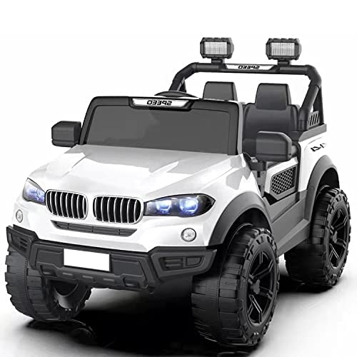 Letzride Kids Speed-888 Ride-On 12V 7ah Rechargeable Battery Operated Solid Designed Jeep for 1 to 7 Year Kids| Boys| Girls| Children - White