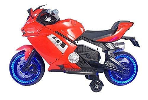 Letzride Battery Operated Electric Sports Ride on Battery Bike for 1 to 6 Years Kids/Boys/Girls with 12V Battery Operated/Music System/Working Lights/Training Wheels-Red