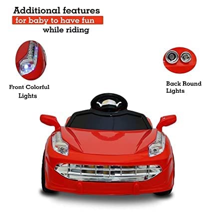 Letzride Electric Car with Double Motor, Lights, Bluetooth Remote and Double Battery Operated Ride on Car for Kids of Age 1 to 2.5 Years - Red