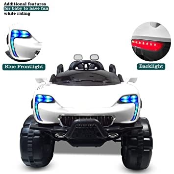 Letzride Max-D Ride on Monster Truck Jeep for Kids- The Electric Rechargeable Big Wheeler Jeep with Colored Alloys, Music, Led Lights and Swing| Battery Car for 2 to 8 Years Kid (White)