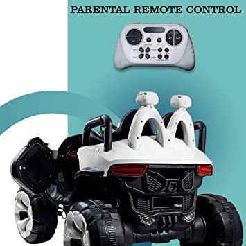 Battery Operated Car For Kids| Max-D Ride on Monster Truck Jeep for Kids- The Electric Rechargeable Big Wheeler Jeep with Colored Alloys, Music, Led Lights and Swing| Battery Car for 2 to 8 Years Kid (White)