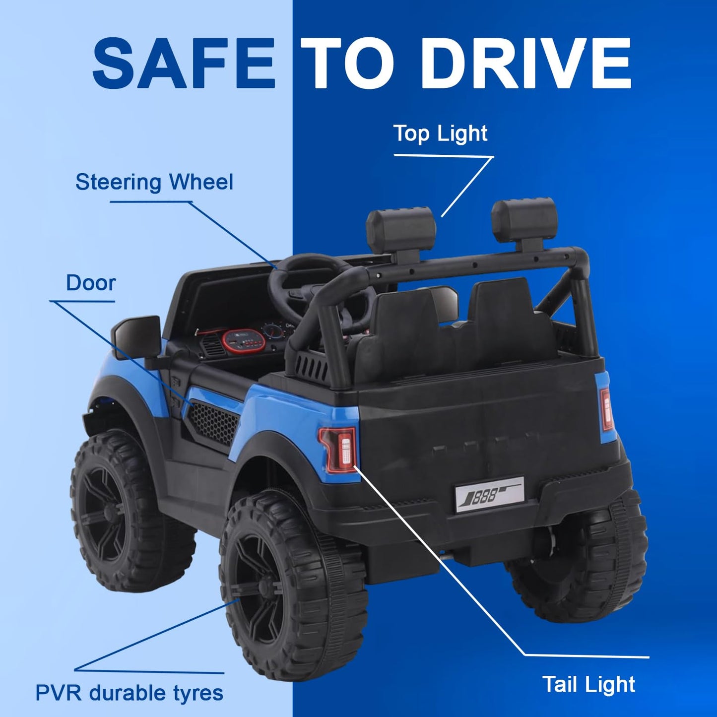 Electric Ride On MERC Jeep for Kids with Remote Control, Music Light 1-6 Yrs Jeep Battery Operated Ride On (Blue)