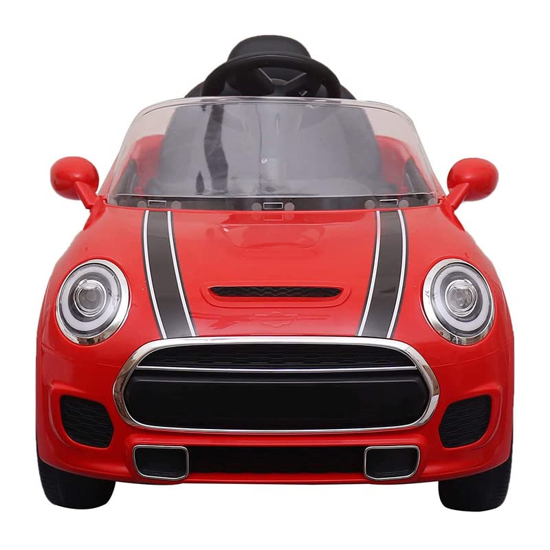Battery Operated Car For Kids | Red Mini Coper Electric Ride on Car for Kids with Rechargeable 12V Battery, Music, Lights and Swing. Age - 1 to 4 Year