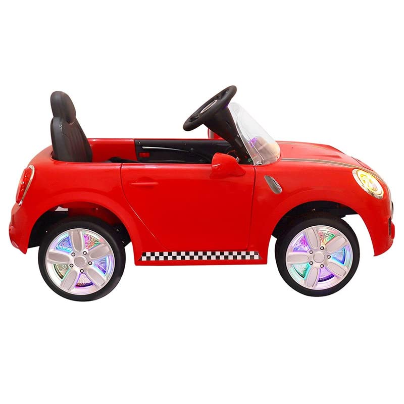 Battery Operated Car For Kids | Red Mini Coper Electric Ride on Car for Kids with Rechargeable 12V Battery, Music, Lights and Swing. Age - 1 to 4 Year