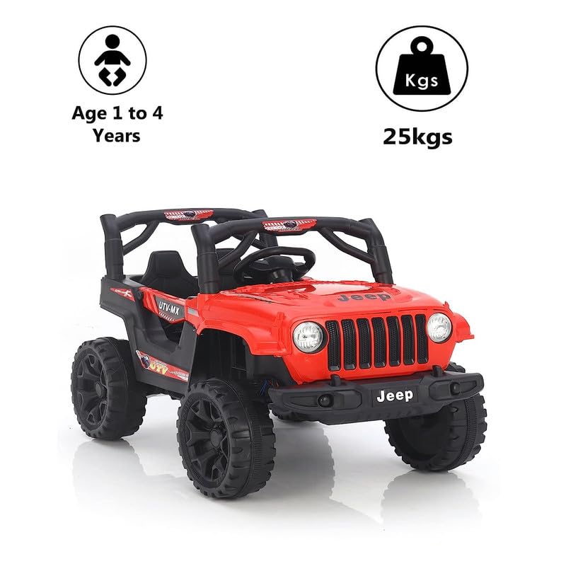 Electric Ride on Jeep for Kids with Music, Led Lights, Swing, Bluetooth Remote and 12V Battery Operated Car for1 to 4 Years Children to Drive (Red)