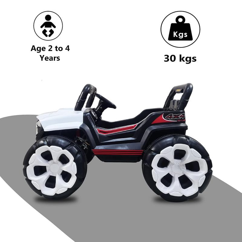 Letzride KV695 Big Wheeler Battery Operated Jeep for Kids- The Electric Ride on Car with 2x6v Batteries, Music System Swing and Remote Jeep for 2 to 4 Years Children to Drive (White)