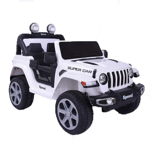 Letzride 12v Electric Rechargeable Battery Operated Ride on Jeep for Kids with Music, Lights, Swing and Remote Control (White) 1 to 7 Years