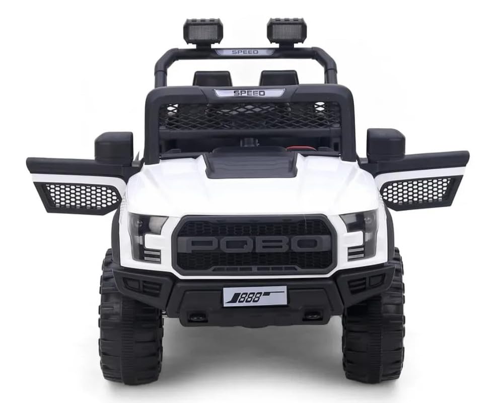 Battery Operated Car For Kids  POBO King White Battery Operated Jeep for Kids Ride on Toy Kids Car with Bluetooth Music & Light Electric Car Jeep Age 1 to 7 Years