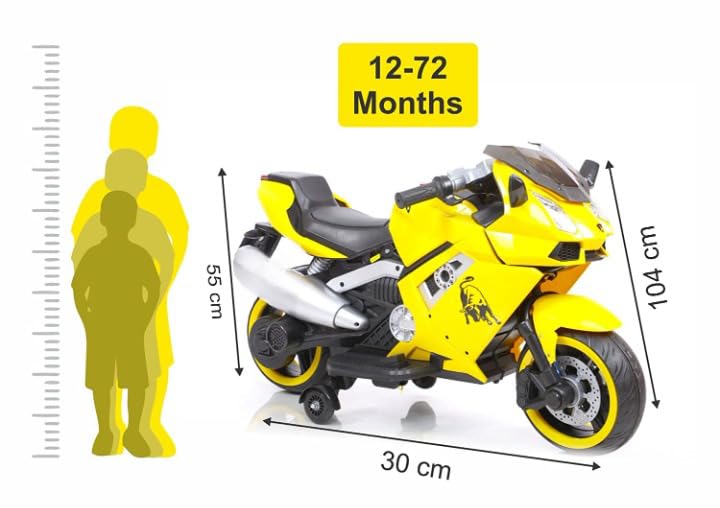 Letzride KL3992 Rechargeable 12V Battery Operated Ride on Bike for Kids with Hand Race, Music and Lights in Wheels Suitable for Boy | Girls of Age 2 to 6 Years -Yellow