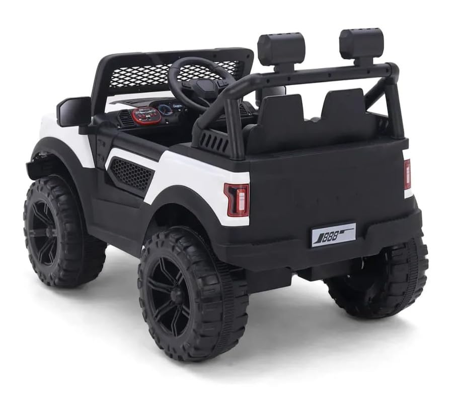 Letzride POBO King White Battery Operated Jeep for Kids Ride on Toy Kids Car with Bluetooth Music & Light Electric Car Jeep Age 1 to 7 Years