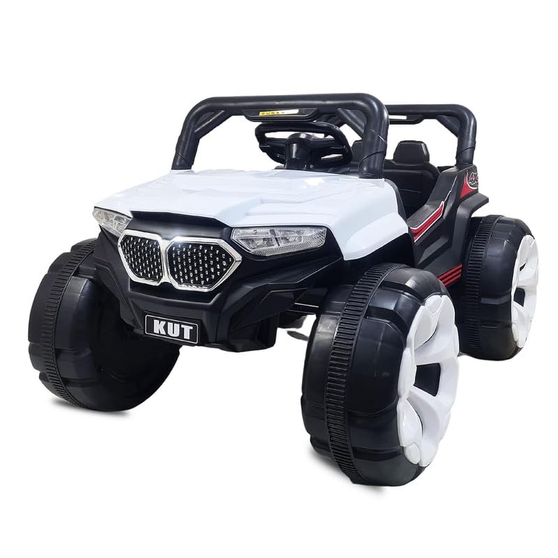 Letzride KV695 Big Wheeler Battery Operated Jeep for Kids- The Electric Ride on Car with 2x6v Batteries, Music System Swing and Remote Jeep for 2 to 4 Years Children to Drive (White)