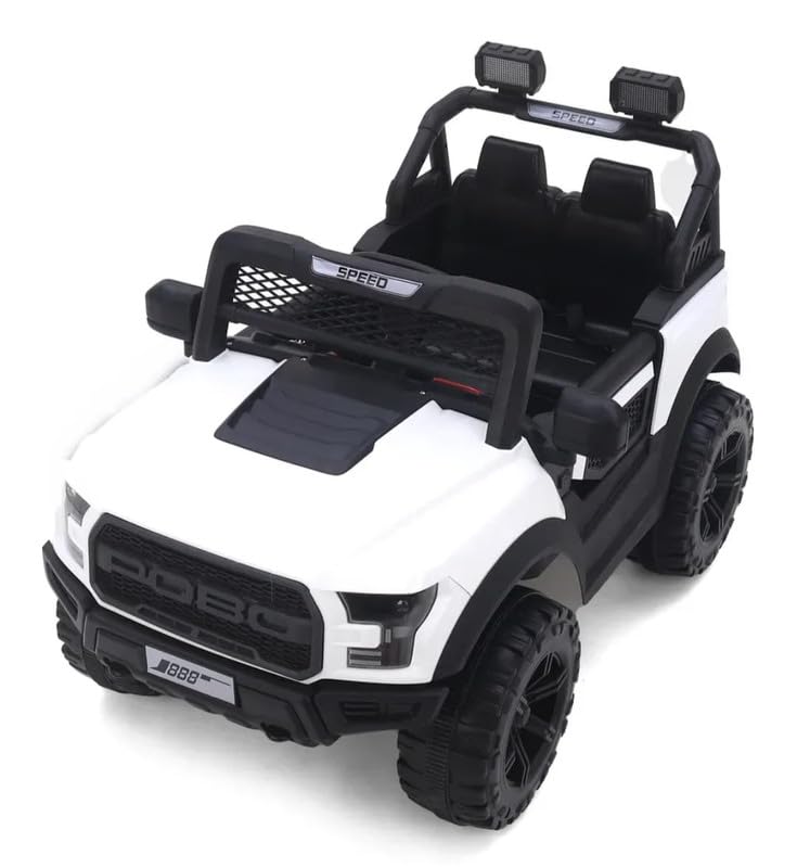 Letzride POBO King White Battery Operated Jeep for Kids Ride on Toy Kids Car with Bluetooth Music & Light Electric Car Jeep Age 1 to 7 Years