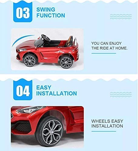 Battery Operated Electric Ride on Car for Kids with Rechargeable 12V Battery, Music, Lights and Swing (RED) 1 to 4 Year Kids