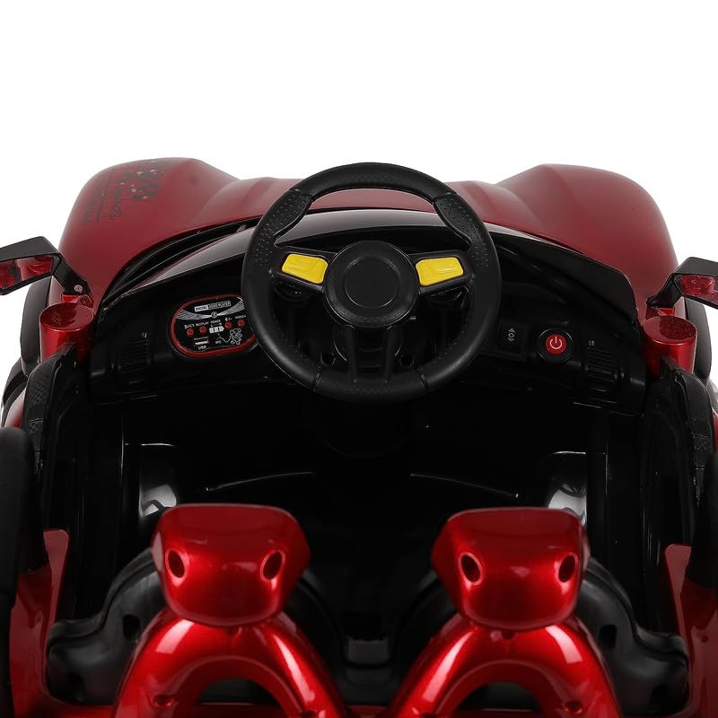 Battery Operated Car For Kids| Max-DX Ride on Monster Truck Jeep for Kids- The Electric Rechargeable Big Wheeler Jeep with Colored Alloys, Music, Led Lights and Swing| Battery Car for 2 to 8 Years Kid - Red