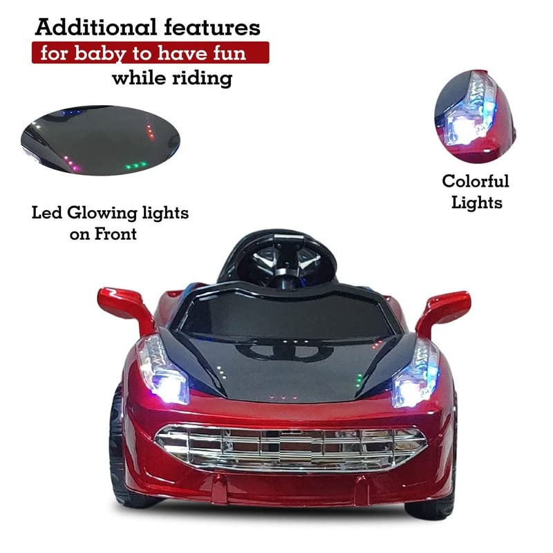 Electric 1008 Car for Kids to Drive of Age 1 to 4 Years, The Painted 12V Battery Operated Ride on Car with Music, Bluetooth Remote, Flashing Lights and Swing (Metallic Red)