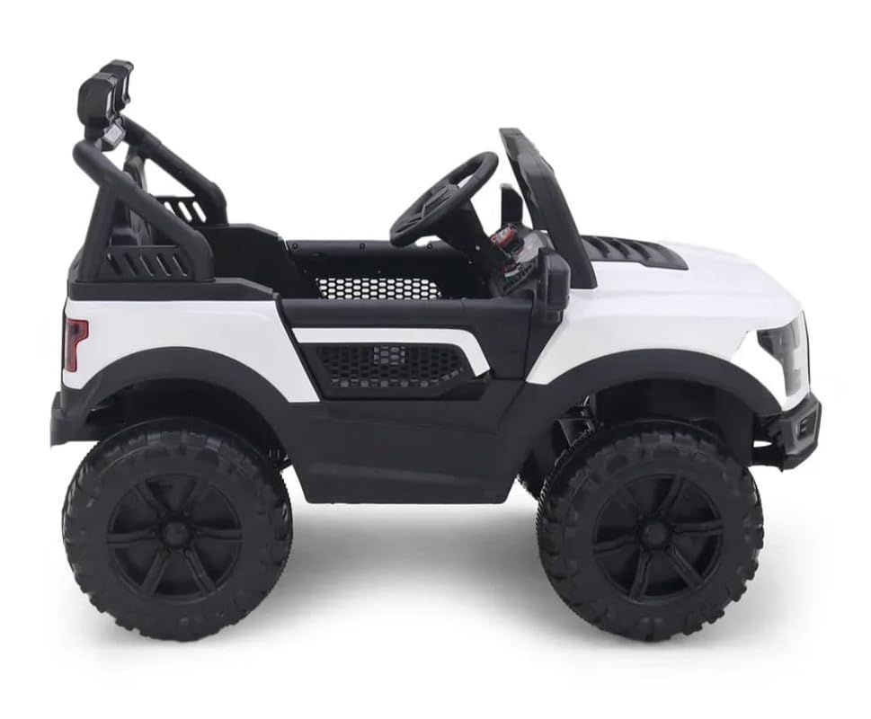 Battery Operated Car For Kids  POBO King White Battery Operated Jeep for Kids Ride on Toy Kids Car with Bluetooth Music & Light Electric Car Jeep Age 1 to 7 Years