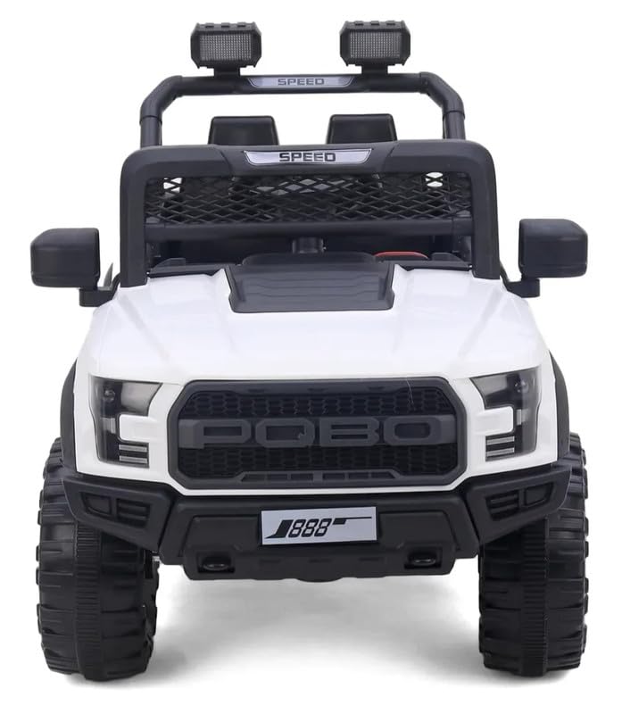 Battery Operated Car For Kids  POBO King White Battery Operated Jeep for Kids Ride on Toy Kids Car with Bluetooth Music & Light Electric Car Jeep Age 1 to 7 Years
