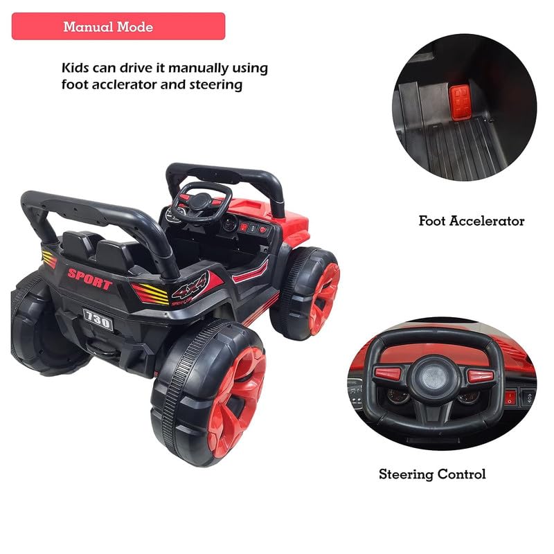 Battery Operated Jeep for Kids   KV695 Big Wheeler |The Electric Ride on Car with 2x6v Batteries, Music System Swing and Remote Jeep for 2 to 4 Years Children to Drive (Red)