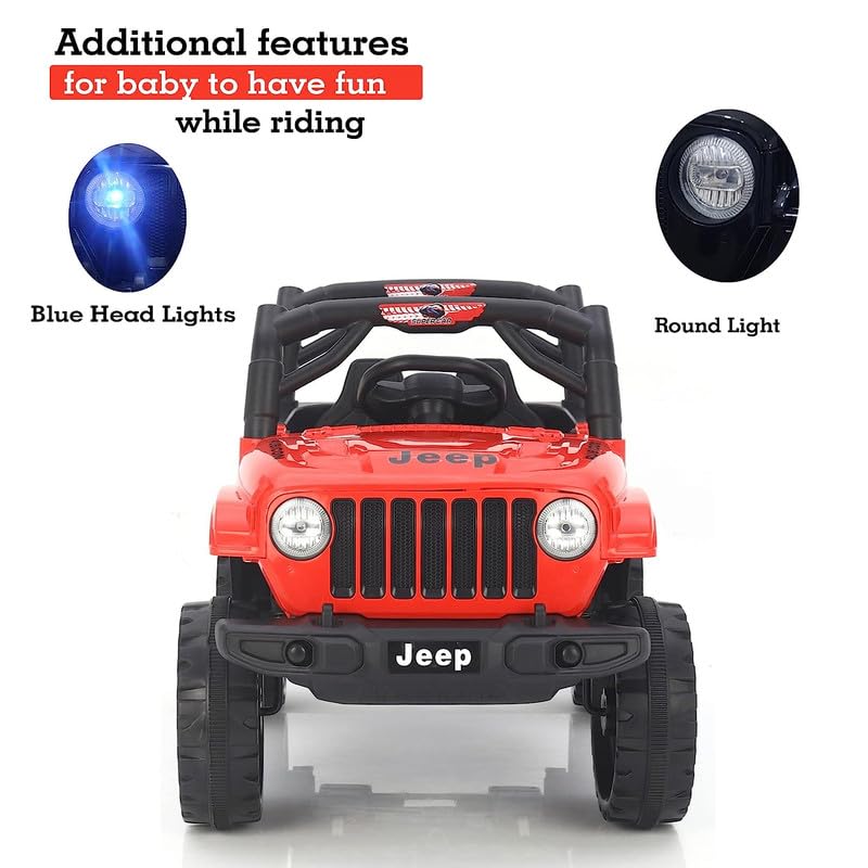 Electric Ride on Jeep for Kids with Music, Led Lights, Swing, Bluetooth Remote and 12V Battery Operated Car for1 to 4 Years Children to Drive (Red)