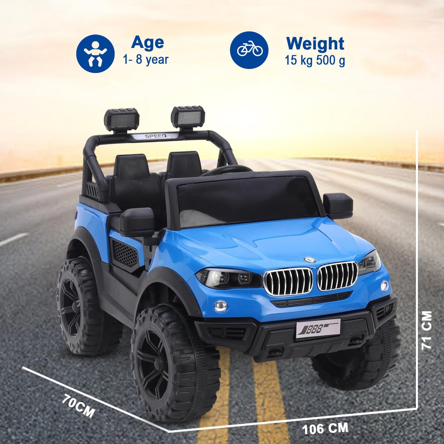 Electric Ride On MERC Jeep for Kids with Remote Control, Music Light 1-6 Yrs Jeep Battery Operated Ride On (Blue)