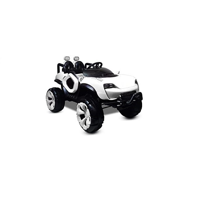 Battery Operated Car For Kids| Max-D Ride on Monster Truck Jeep for Kids- The Electric Rechargeable Big Wheeler Jeep with Colored Alloys, Music, Led Lights and Swing| Battery Car for 2 to 8 Years Kid (White)