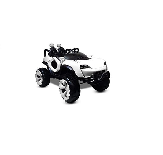 Battery Operated Car For Kids| Max-D Ride on Monster Truck Jeep for Kids- The Electric Rechargeable Big Wheeler Jeep with Colored Alloys, Music, Led Lights and Swing| Battery Car for 2 to 8 Years Kid (White)