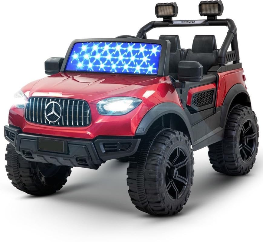 Letzride Kids Battery Operated Jeep for Kids, Ride on Toy Kids Car with Windshield Light & Music | Kids Big Electric Car Jeep | Rechargeable Battery Car for Kids to Drive 3 to 6 Years-Red