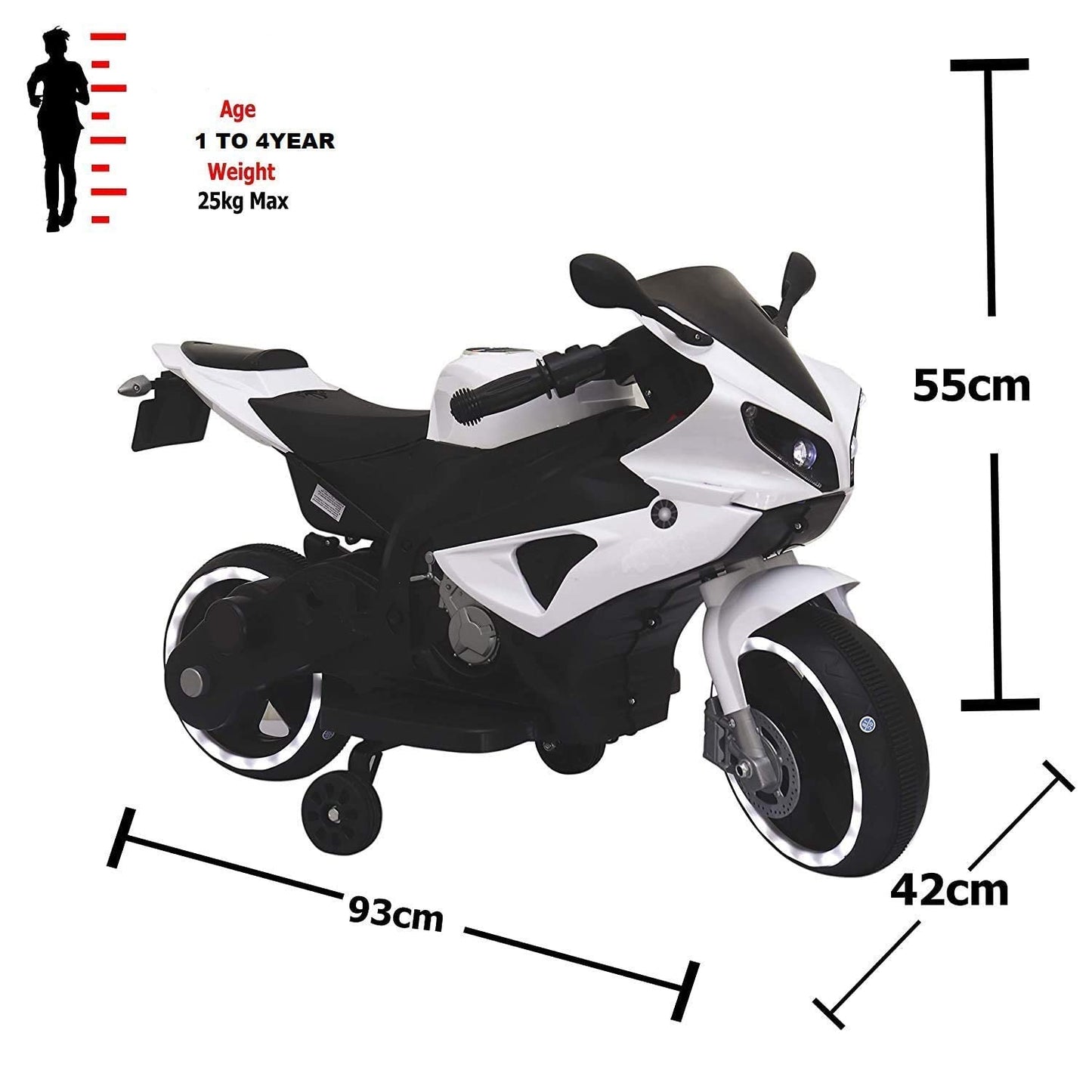 Kid's Blue yamaha R1 Ride-on Battery Bike, (1 to 2.5 Years) -White