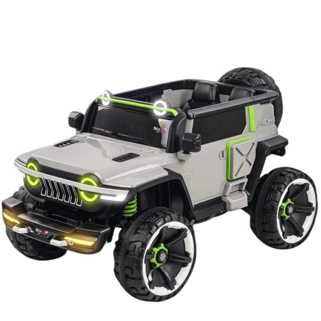 Rechargeable  4x4 Battery Operated Monster Jeep Ride On Kids Jeep with Light, Music, Rechargeable Battery Operated Jeep for Kids Drive (Grey) Age 1 to 7 Years
