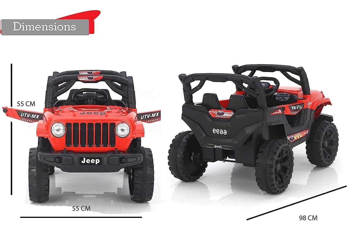 Letzride Electric Ride on Jeep for Kids with Music, Led Lights, Swing, Bluetooth Remote and 12V Battery Operated Car for1 to 4 Years Children to Drive (Red)