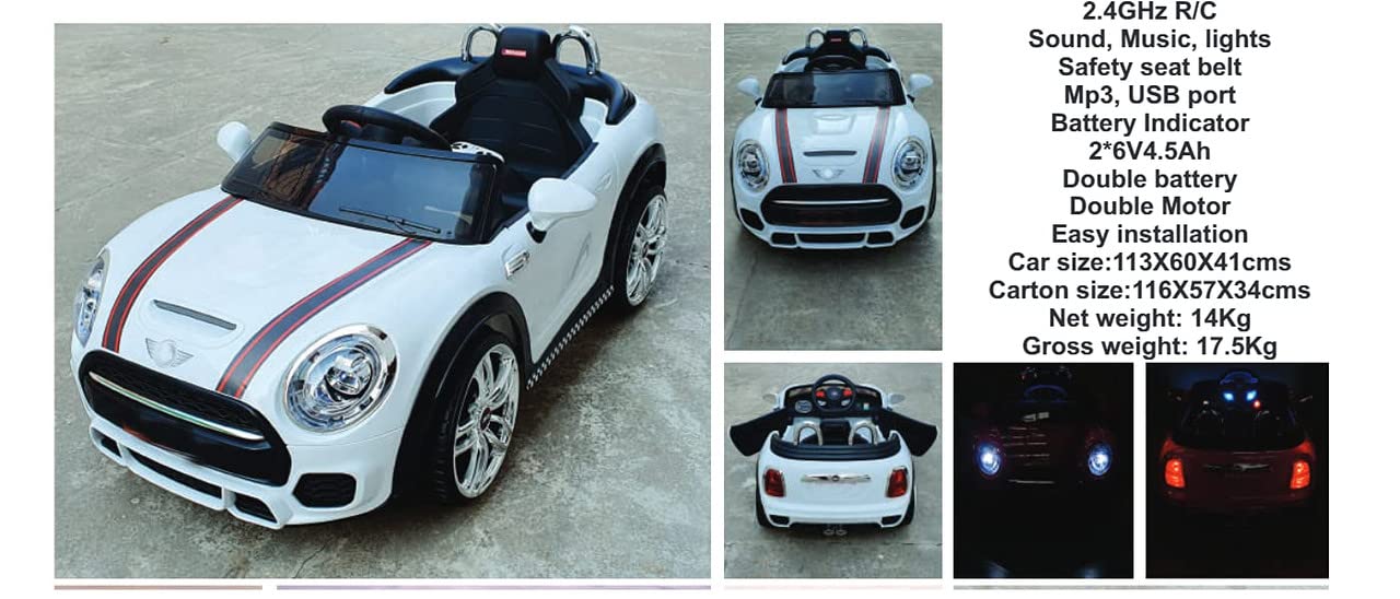 Letzride 1 to 4 Years (White) Mini Cooper Car with Openable Doors, Pull Back, Blinking Headlights and Music with Projectable